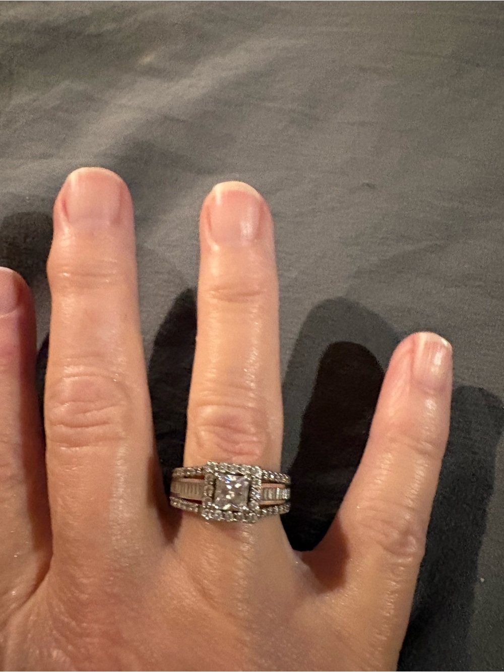 925 Sterling Silver CZ Square Halo Ring with Clear CZ Stones